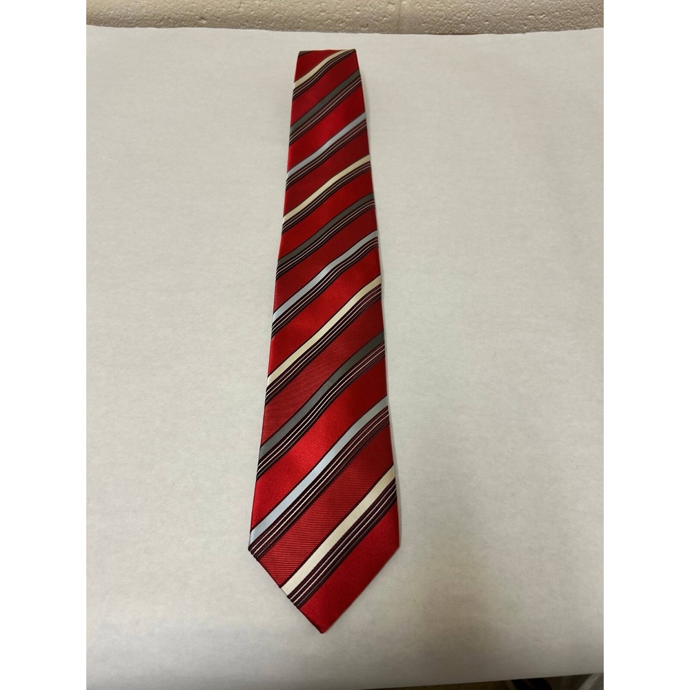 Ermenegildo Zegna Necktie Men's One Size Red‎ Striped 100% Silk Designer Classic